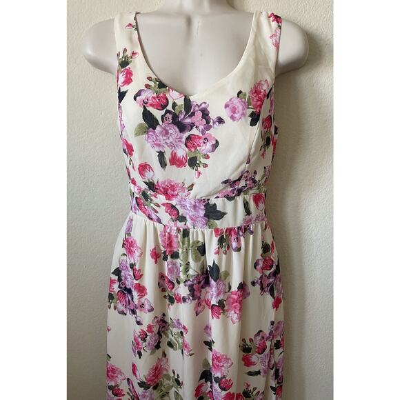 Forever 21 Ivory Floral V Neck Sleeveless Necklace Lined Maxi Women's Dress S - Picture 2 of 6